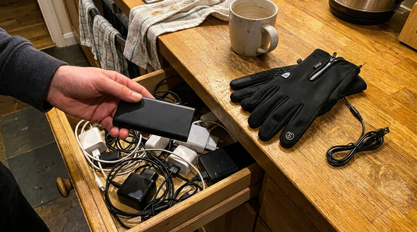 Handschuhe an handelsüblicher Powerbank